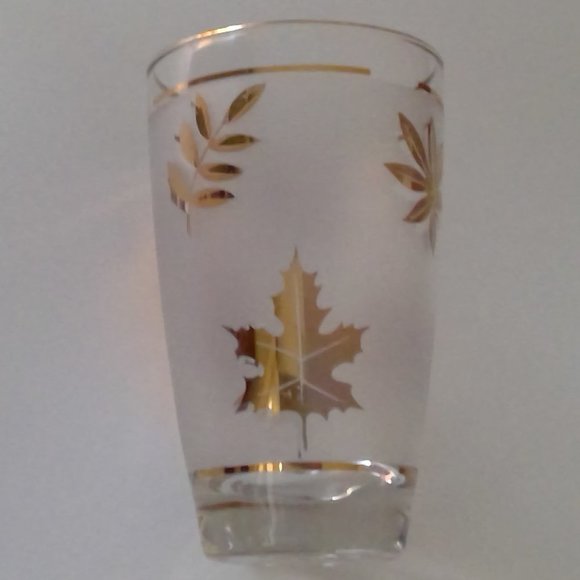 Vintage MCM Libbey Gold Foliage frosted leaf pattern glasses - Picture 5 of 12